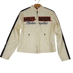 Harley Davidson Motor Cycles Womens Cream Black Orange Racing Jacket Extra Small
